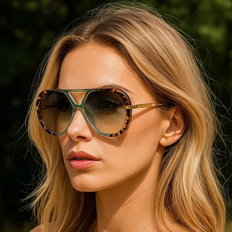 Retro Aviator Zonnebril Oversized Dubbele Brug Plastic Metalen Frame UV400 Bescherming Modebril