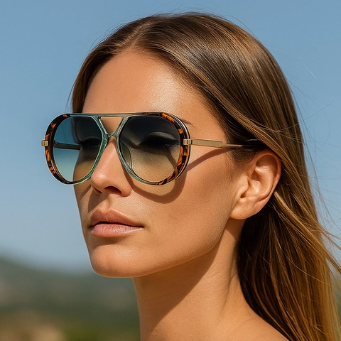 Retro Aviator Zonnebril Oversized Dubbele Brug Plastic Metalen Frame UV400 Bescherming Modebril