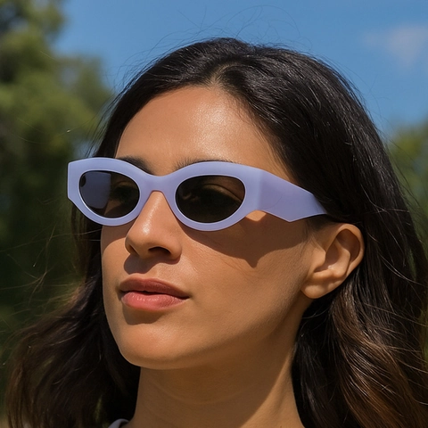 Retro Kattenoog Zonnebril Klein Ovaal Montuur UV400 Bescherming PC AC Lens Vintage Trendy Brillen Voor Dames