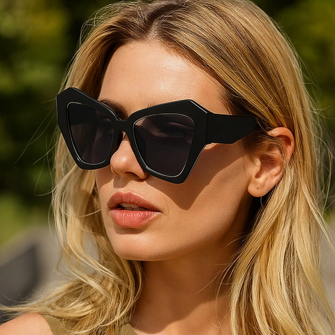 Occhiali Da Sole Cat Eye Da Donna Geometrici Poligono Montatura Oversize Protezione UV400 Occhiali Retro Di Tendenza