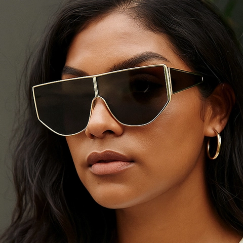 Oversized Geometric Shield Sunglasses Metal Frame UV400 Protection Fashion Trendy Future Y2K Outdoor Travel Streetwear Unisex