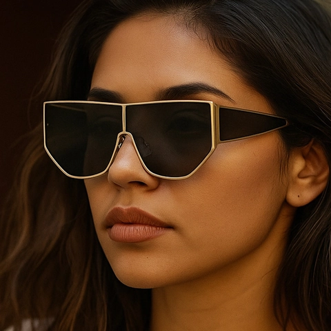Oversized Geometric Shield Sunglasses Metal Frame UV400 Protection Fashion Trendy Future Y2K Outdoor Travel Streetwear Unisex