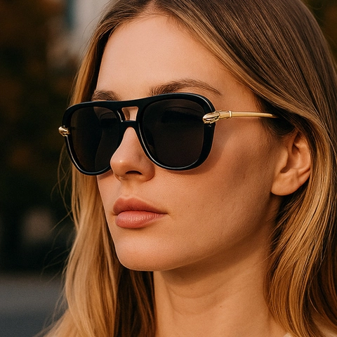 Vintage Aviator Sunglasses Double Bridge Oversized Square Frame UV400 Protection PC Metal Outdoor Fashion For Women Men