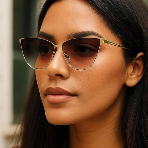 Occhiali Da Sole Cat Eye Per Donna Montatura In Metallo Oversized Vintage Moda Protezione UV400 Lenti Sfumate