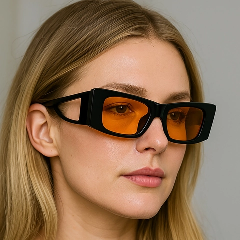 Lunettes De Soleil Rectangulaires Chat Femmes Branches Ajourées Monture PC UV400 Mode Rétro