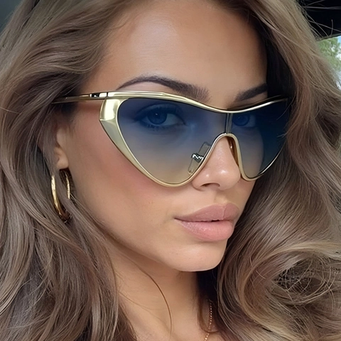 Occhiali Da Sole Cat Eye Oversize Montatura In Metallo Protezione UV Lenti Sfumate Irregolari Futuristici Y2K Tendenza