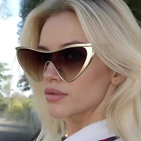 Occhiali Da Sole Cat Eye Oversize Montatura In Metallo Protezione UV Lenti Sfumate Irregolari Futuristici Y2K Tendenza