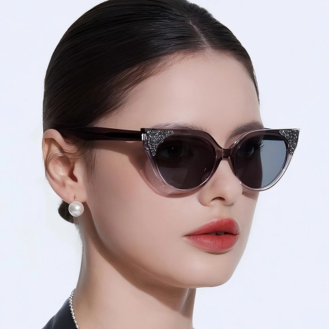 Occhiali Da Sole Cat Eye Per Donna Vintage Moda Lenti Sfumate Glitter Montatura PC Protezione UV400