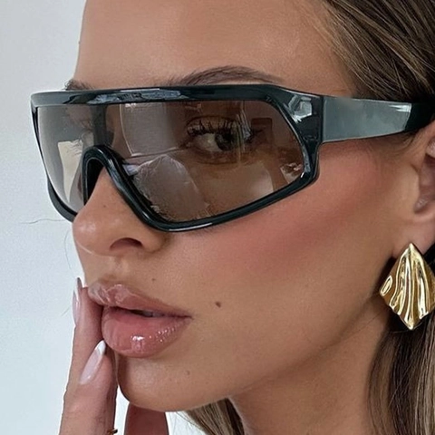 Grote Shield Zonnebril UV400 PC Montuur Eendelige Lens Voor Buitensport Fietsen Mode Futuristisch Unisex Stijl