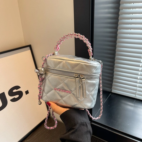 Damen Gesteppte Diamant Kosmetiktasche Handtasche Mode PU Leder Umhängetasche Stickerei Kette Mini Box Schultertasche Für Alltag