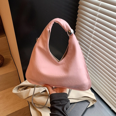 Bolso de Mano y Cartera de Piel PU con Textura Arrugada de Color Sólido para Mujer Decoración de Bola Metálica Bandouliera