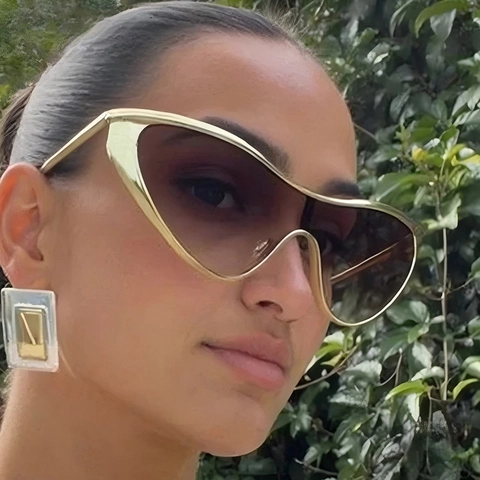 Mode Metall Einteilige Katzenaugen Sonnenbrille Futuristischer Stil UV400 Schutz Für Damen Herren Streetwear Trendy Brille