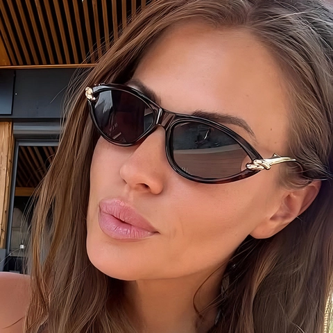 Lunettes De Soleil Yeux De Chat Pour Femmes Protection UV400 Retro Noeud Metallique Branche Monture PC Verre AC