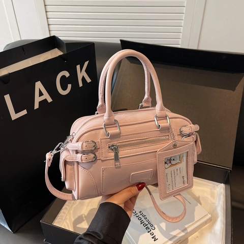 Damen Mode Boston Handtasche PU Leder Umhängetasche Mit Multi Reißverschlüssen ID Kartenhalter Anhänger Für Den Alltag