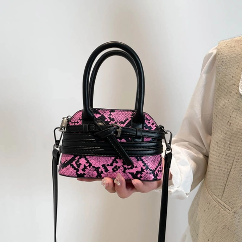 Mini Sac Coquille Imprimé Serpent Simili Cuir Vintage Mode Sac À Bandoulière Pour Femmes Avec Poignée