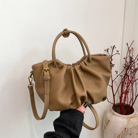 Borsa A Spalla Arricciata Pelle PU Trama Litchi Borsa A Mano Nuvola Per Donna Stile Francese Borsa A Tracolla Versatile