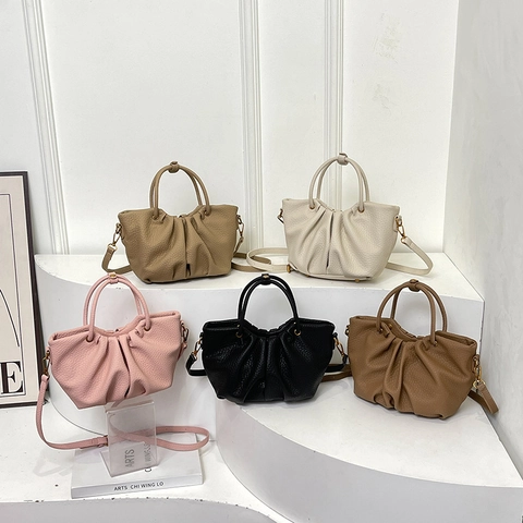 Borsa A Spalla Arricciata Pelle PU Trama Litchi Borsa A Mano Nuvola Per Donna Stile Francese Borsa A Tracolla Versatile