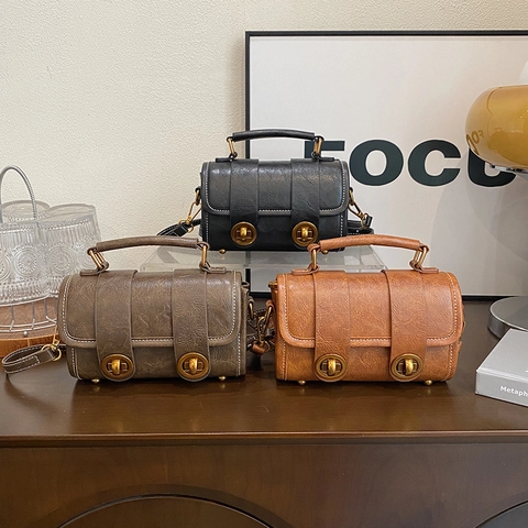 Γυναικείο Ρετρό Δερμάτινο Τσαντάκι Crossbody PU Μόδα Μονόχρωμο Τσάντα Ώμου με Μεταλλικό Κούμπωμα και Λαβή