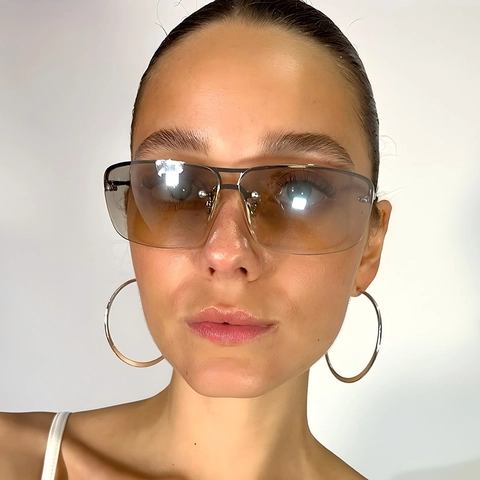 Fashion Rimless Sunglasses For Women Y2K Metal Frame Gradient PC Lens UV400 Protection Rectangular Retro Trendy Eyewear