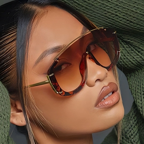 Gafas De Sol Shield Oversized Moda Marco De Metal Protección UV400 Lentes Degradados Flat Top Retro Gafas De Tendencia Unisex