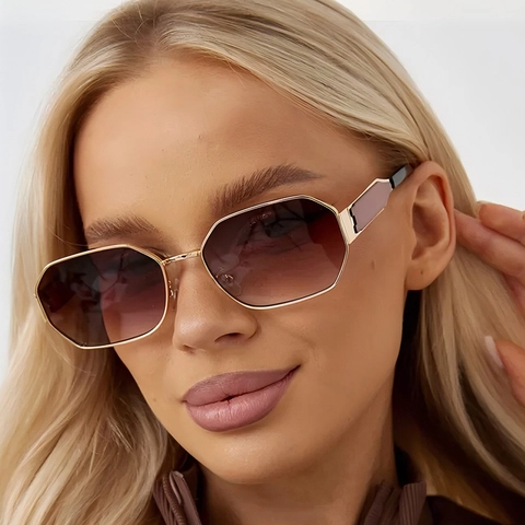 Lunettes De Soleil Polygonales Protection UV400 Monture En Métal Verres Dégradés Octogonales Retro Mode Hommes Et Femmes