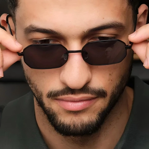 Lunettes De Soleil Hexagonales Protection UV400 Monture En Métal Branches Géométriques Évidées Unisexes Rétro Tendance