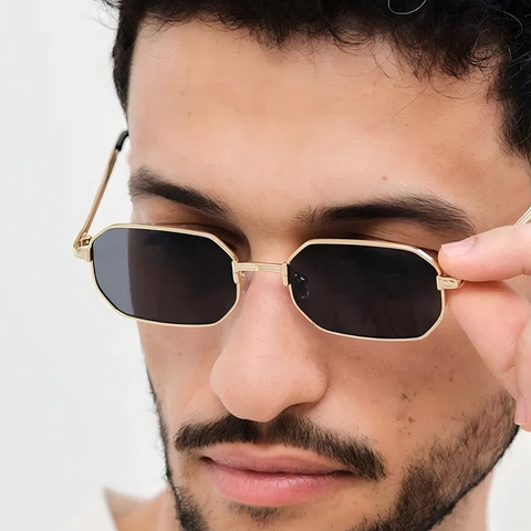 Lunettes De Soleil Hexagonales Protection UV400 Monture En Métal Branches Géométriques Évidées Unisexes Rétro Tendance