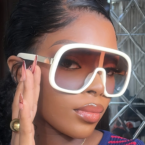 Übergroße Shield Sonnenbrille UV400 Schutz PC Rahmen Metallbesatz Retro Y2K Mode Streetwear Für Damen Herren
