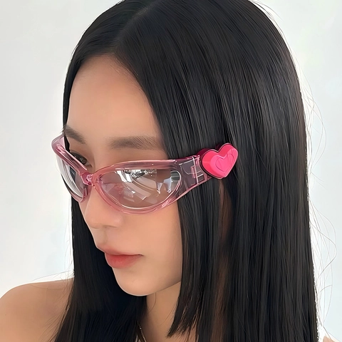 Damen Oval Sonnenbrille Y2K Retro Mode Herz Dekor PC Rahmen UV400 Schutz Party Streetwear Zubehör