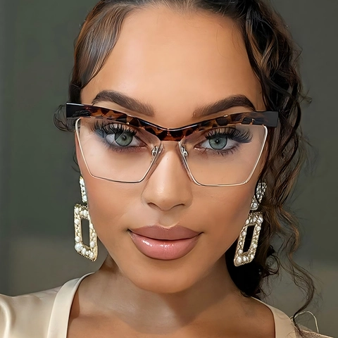 Occhiali Da Vista Fashion Cat Eye Montature Mezza Montatura Browline Anti Luce Blu Metallo PC Per Uomini Donne