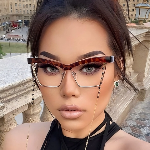 Occhiali Da Vista Fashion Cat Eye Montature Mezza Montatura Browline Anti Luce Blu Metallo PC Per Uomini Donne