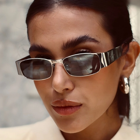 Square Sunglasses Metal Frame UV400 Protection Y2K Fashion Rectangular Sun Glasses For Women Trendy Outdoor Eyewear