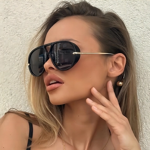 Oversized Aviator Sunglasses Retro Large Frame UV400 Protection Fashion PC Metal Eyewear For Women Men