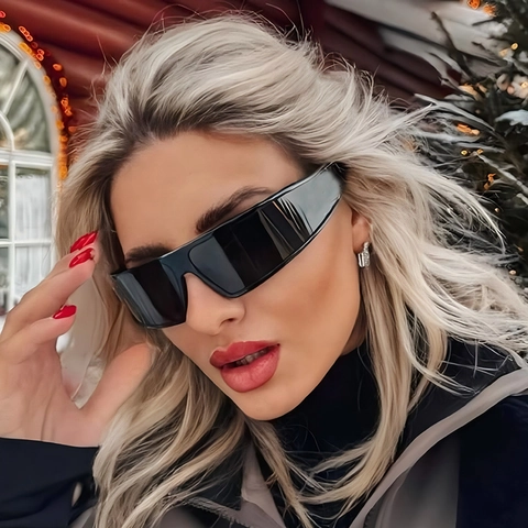 Shield Sonnenbrille Einteiliger Großer Rahmen PC UV400 Schutz Gewebte Textur Bügel Y2K Cyberpunk Mode Brillen