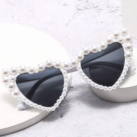 Occhiali Da Sole A Cuore Per Donna Con Künstliche Perle Sintetiche Elegante Montatura PC Lenti AC Protezione UV400 Festa