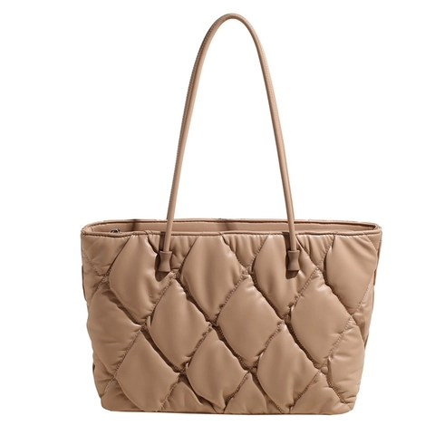 Quilted Tote Bag PU Leather Rhombic Puffer Shoulder Bag Chic Commute Large Capacity Solid Color Handbag