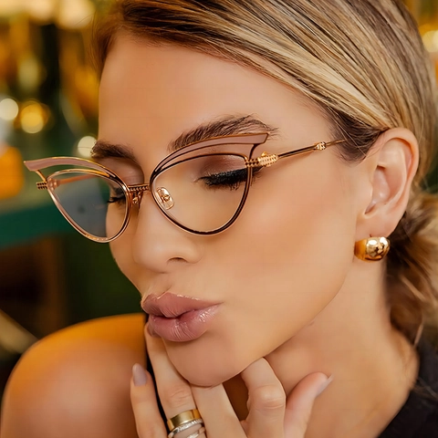 Cat Eye Sonnenbrille Damen Metall Hohlrahmen UV400 Schutz Vintage Mode Retro Outdoor Reise Brillen
