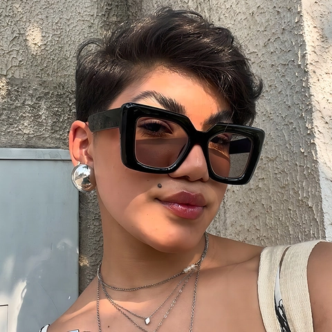 Square Sunglasses Women Retro PC Thick Frame UV400 Candy Color Fashion Streetwear Eyewear