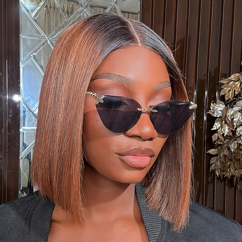 Lunettes de Soleil Fashion sans Monture Œil de Chat pour Femmes UV400 Cadre en Métal Verres PC Dégradés Style de Rue