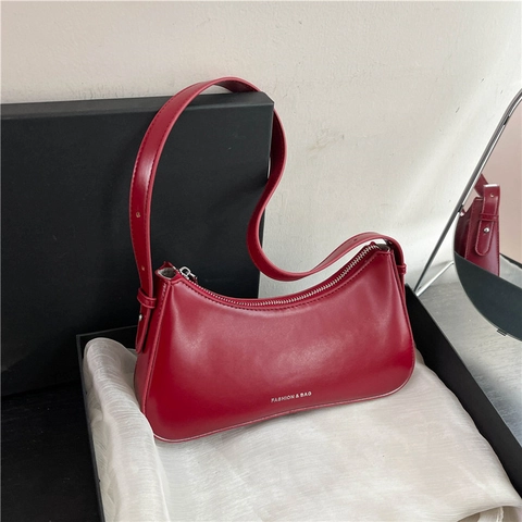 Bolso De Hombro Baguette Axilar De Cuero PU Color Sólido Minimalista Cierre Cremallera Diario Para Mujer