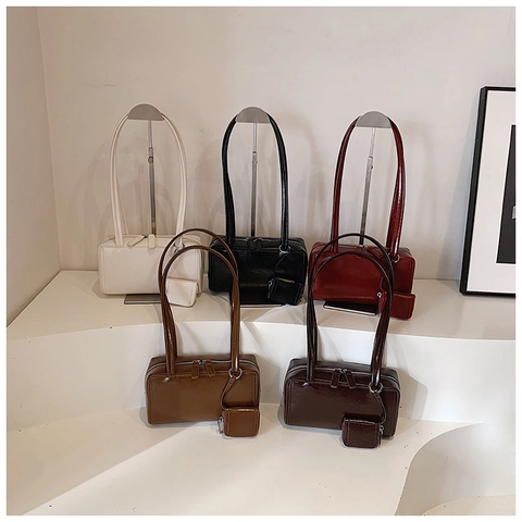 Borsa Sottobraccio Da Donna In Pelle PU Lucida Borsa A Tracolla Minimalista Con Spalline E Mini Pochette