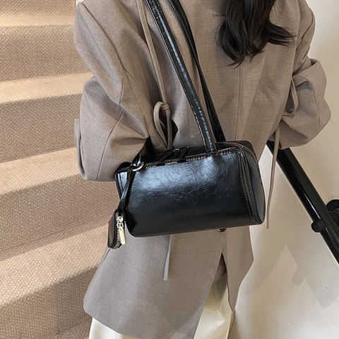 Retro Underarm Shoulder Bag Glossy PU Leather With Mini Coin Purse Rectangular Minimalist Urban Fashion Women