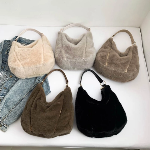 Borsa Hobo In Peluche Pelliccia Sintetica Grande Capacità Morbida Moda Autunno Inverno Borsa Sottobraccio Per Donna Quotidiana