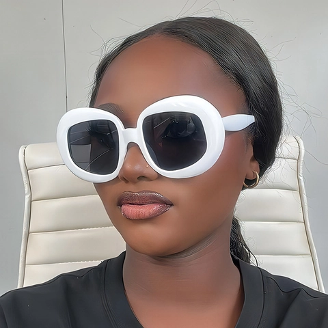 Lunettes De Soleil Ovales Rétro UV400 Grande Monture Verres AC Monture PC Protection Solaire Mode Pour Femmes Élégant Trendy