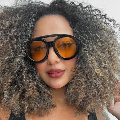 Vintage Oversized Ronde Zonnebril UV400 Bescherming Dubbele Brug PC Frame Mode Outdoor Brillen Voor Dames Heren