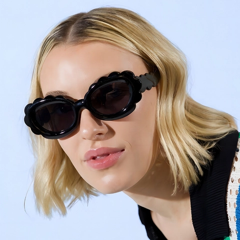Damen Mode Sonnenbrille Wellenrand Blumenrahmen PC Rahmen UV400 Schutz Vintage Ins Stil