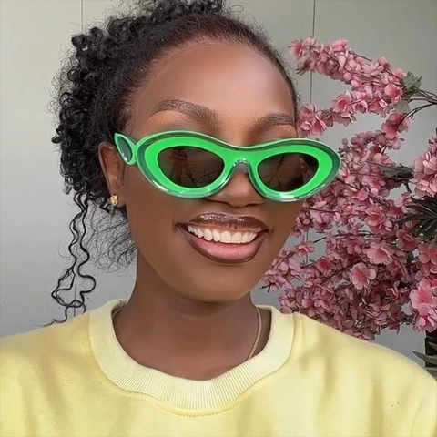 Gafas De Sol Y2K Ovaladas Ojo De Gato Para Mujeres Hombres Bloque De Color Retro Hip Hop Tendencia Montura PC Lente AC