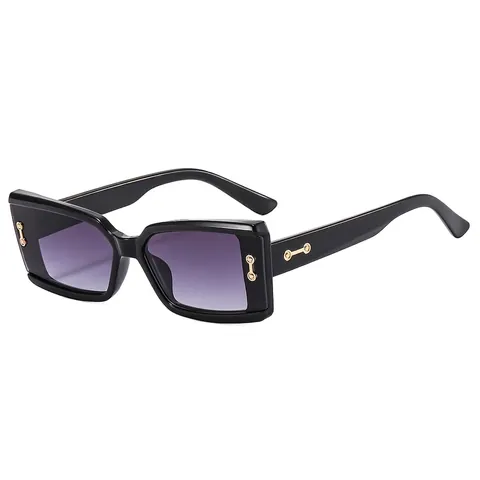 Vintage Square Thick Frame Sunglasses For Women Men UV400 Protection Rectangle Fashion Eyewear With Metal Stud Decoration