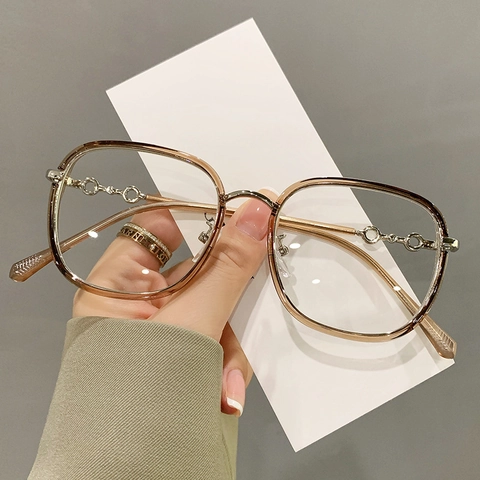 Occhiali Da Moda Oversize Da Donna TR90 Astine A Catena In Metallo Anti Luce Blu Montatura Ottica Retro Elegante Occhiali