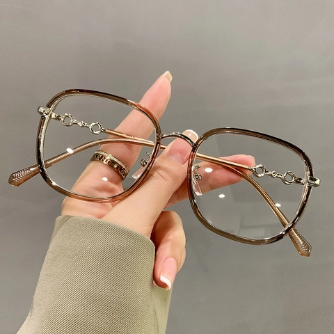 Occhiali Da Moda Oversize Da Donna TR90 Astine A Catena In Metallo Anti Luce Blu Montatura Ottica Retro Elegante Occhiali